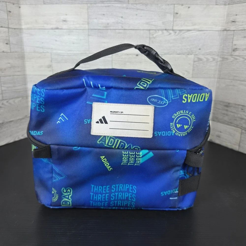 Adidas Insulated Lunch Bag Blue All Over Print Three Stripes Logo School Travel